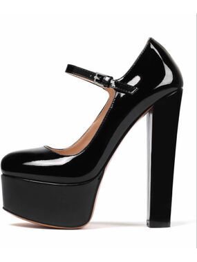 NEW Patent Platform Heels Pumps Block Chunky High Heel Round Closed Toe 9